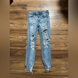 American Eagle “super stretch x” distressed hi-rise jeggings size 2